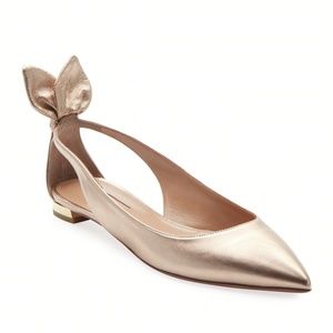 Never worn, in the box Aquazzura brushed gold Bow Tie Ballet Flats, size 10